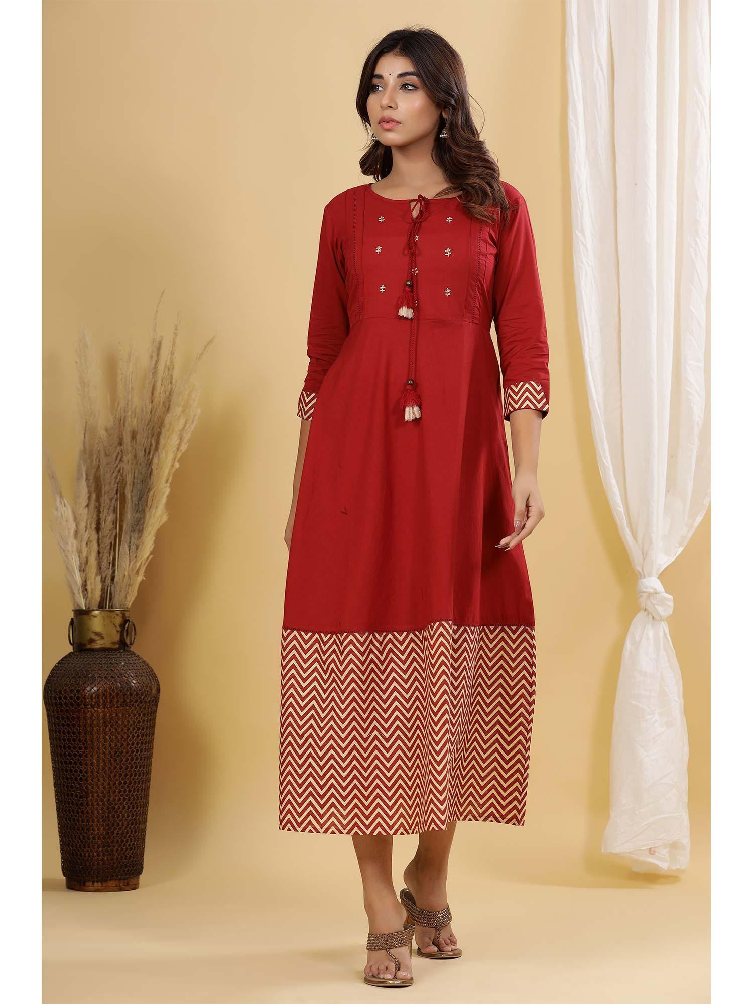 maroon a-line solid kurta