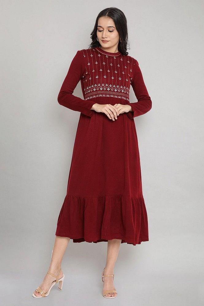 maroon acrylic winter dress