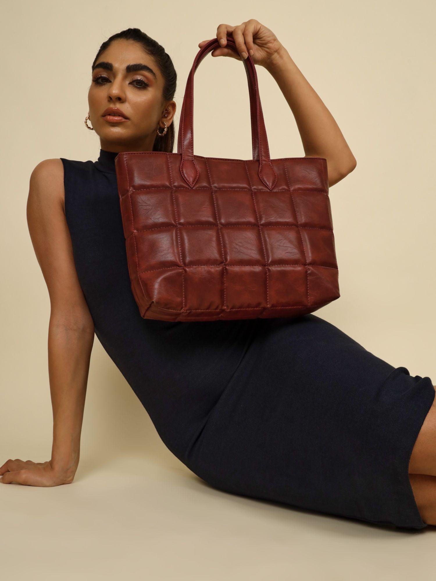 maroon amara quilted tote