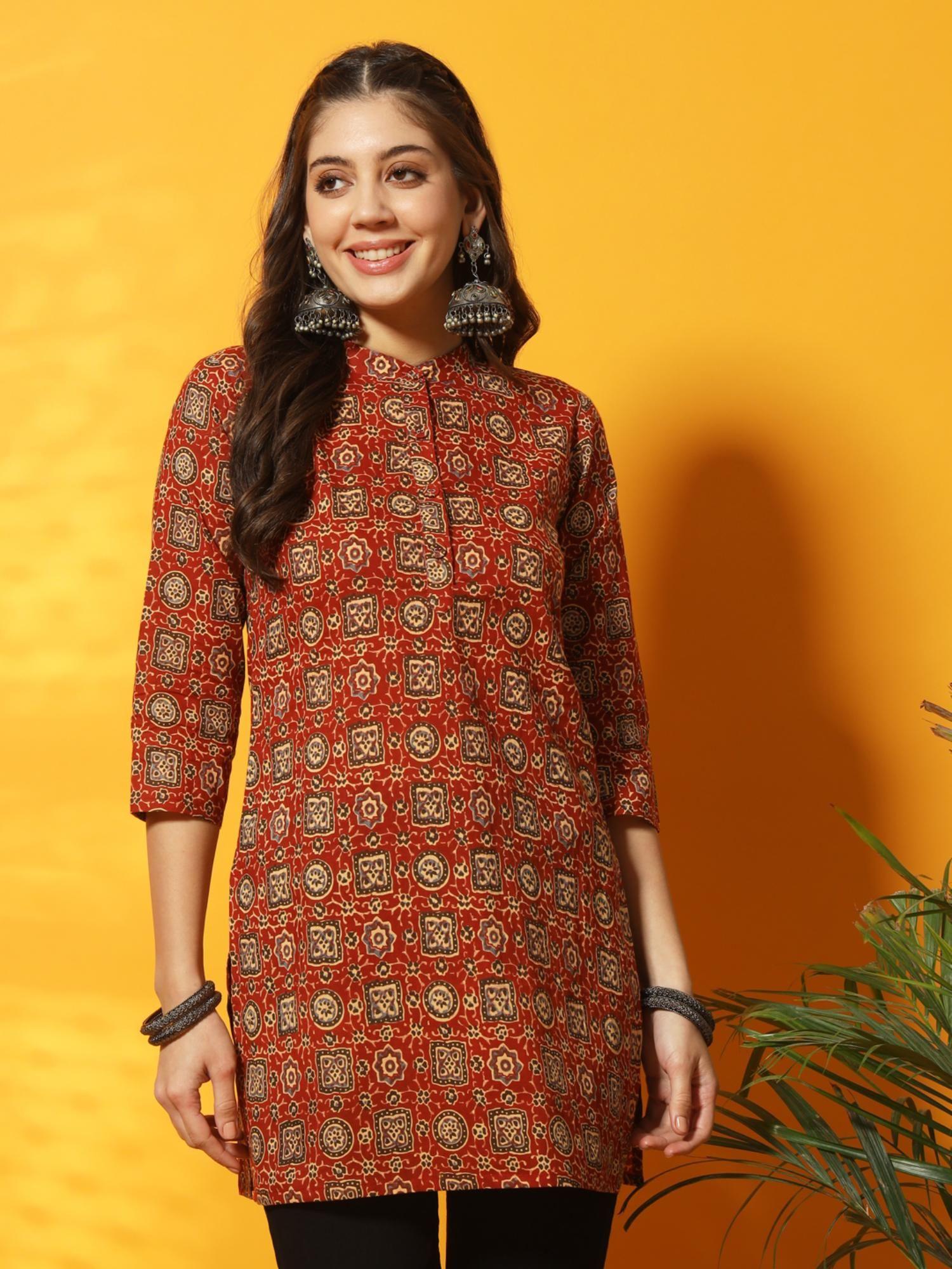 maroon and black ajarakh printed tunic