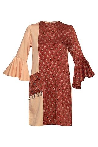 maroon and peach embroidered shift dress