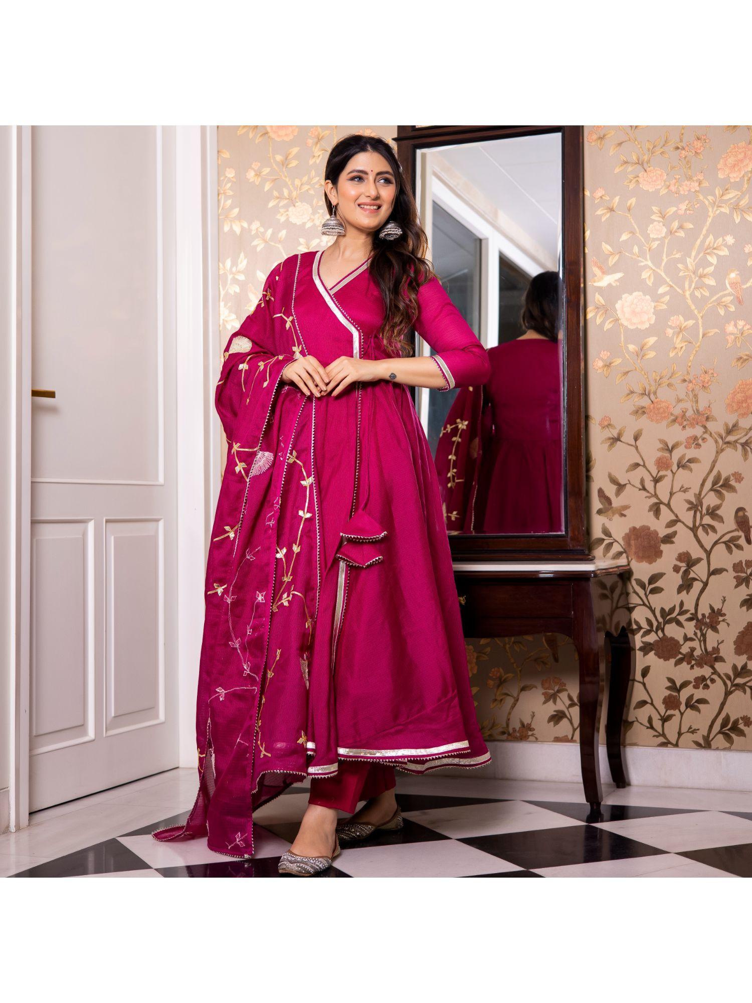 maroon angrakha suit (set of 3)