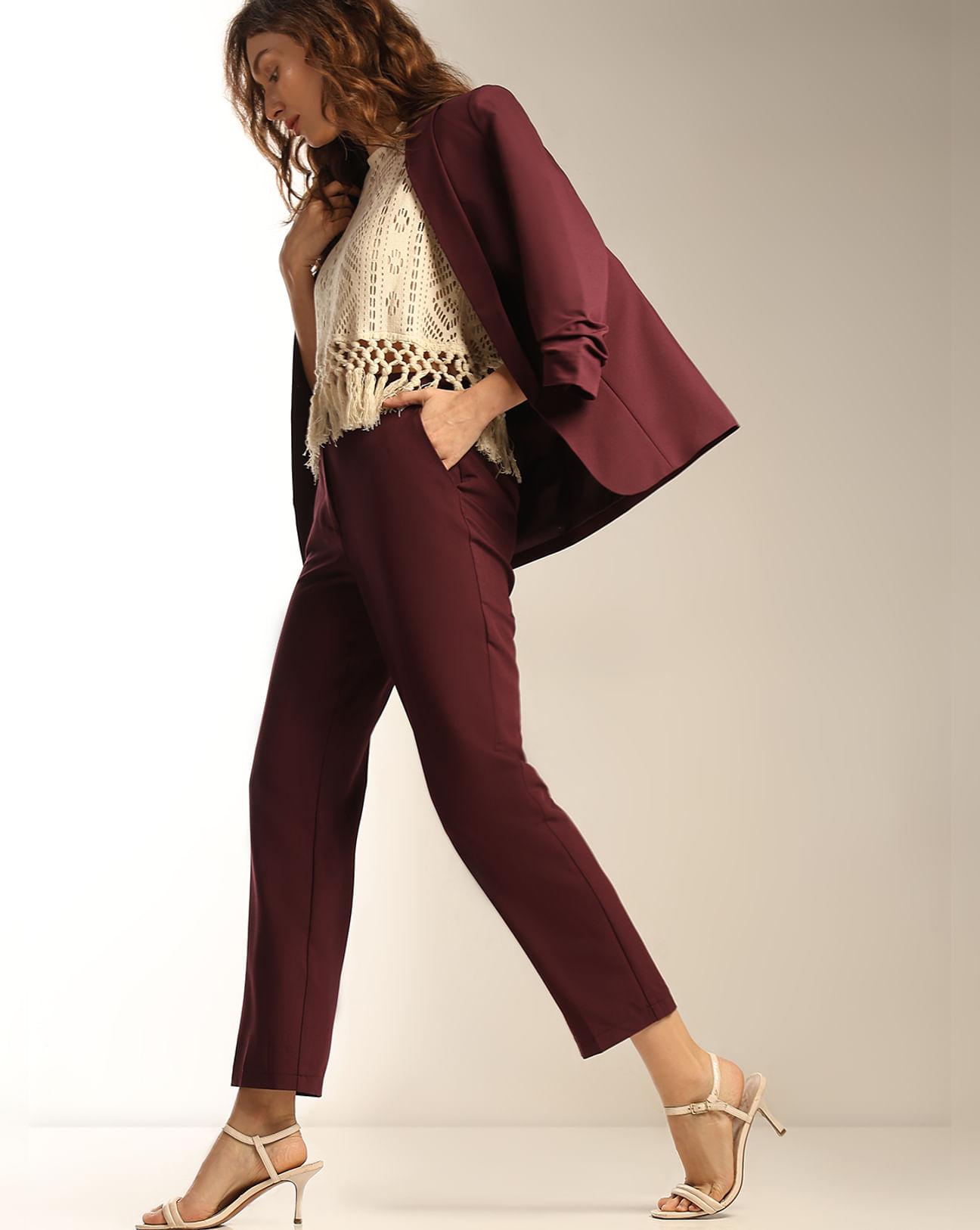 maroon ankle length co-ord set trousers