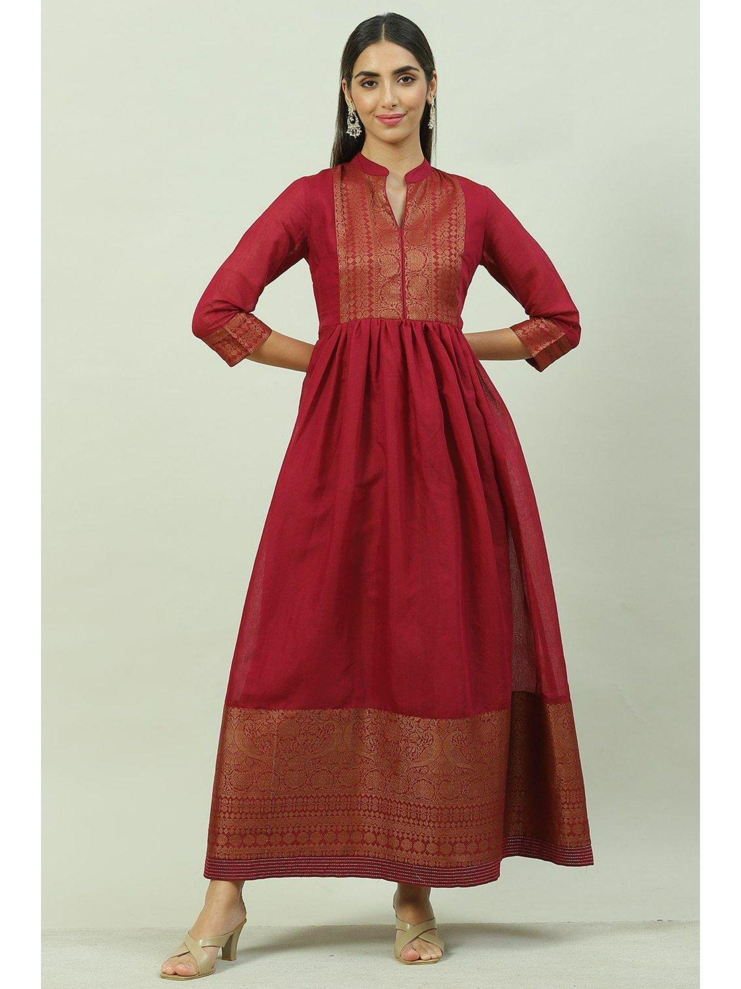 maroon art silk flared yarndyed dress