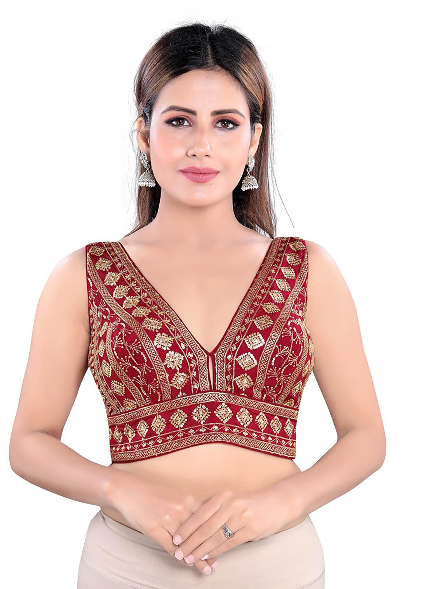 maroon art silk readymade saree blouse