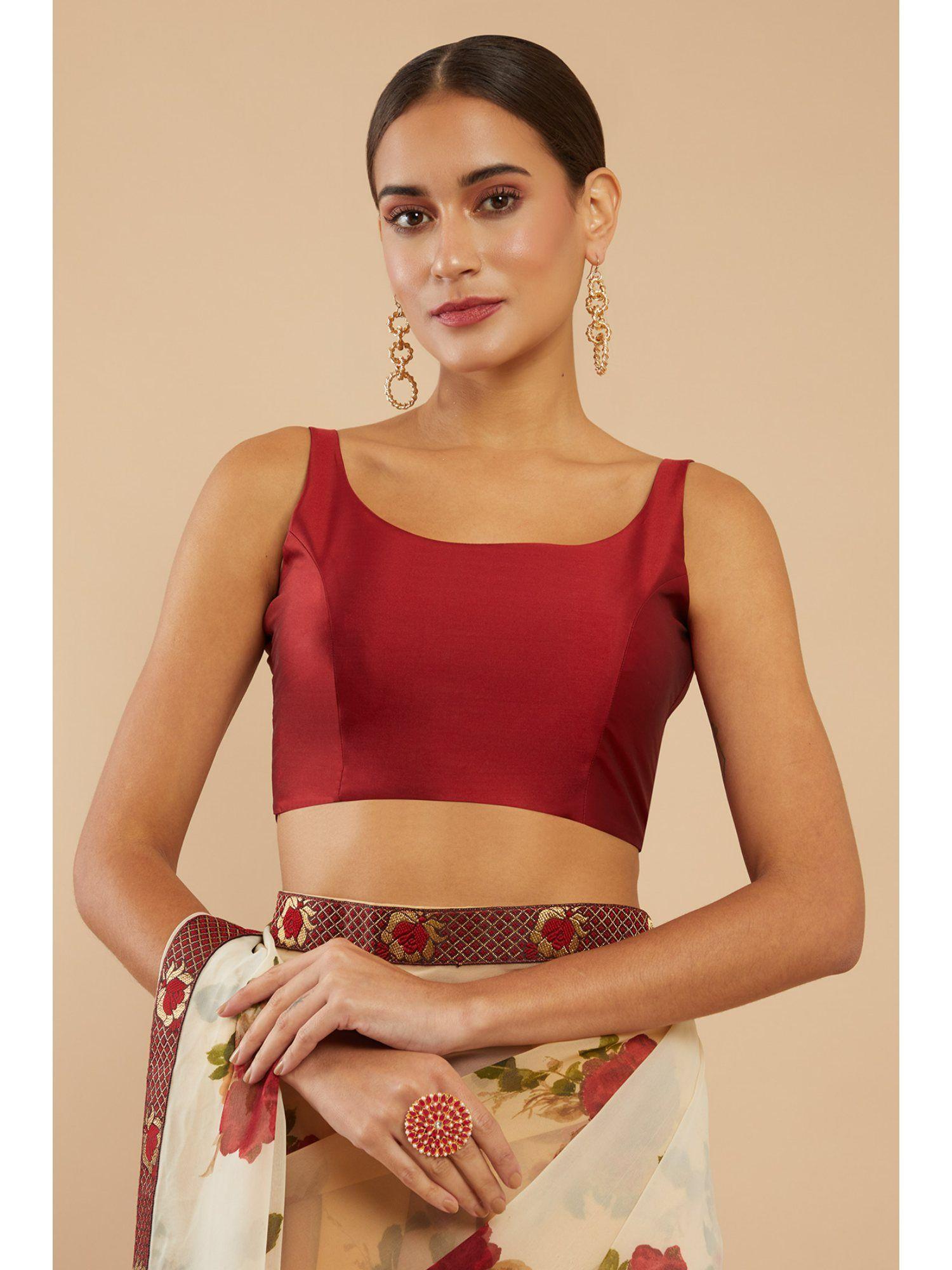 maroon art silk solid sleeveless blouse