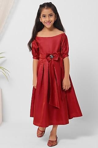 maroon asymmetrical midi dress for girls