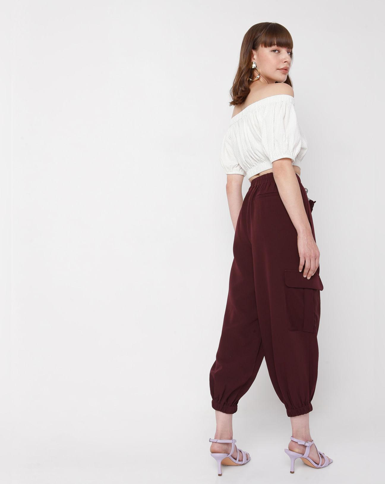 maroon baggy pants