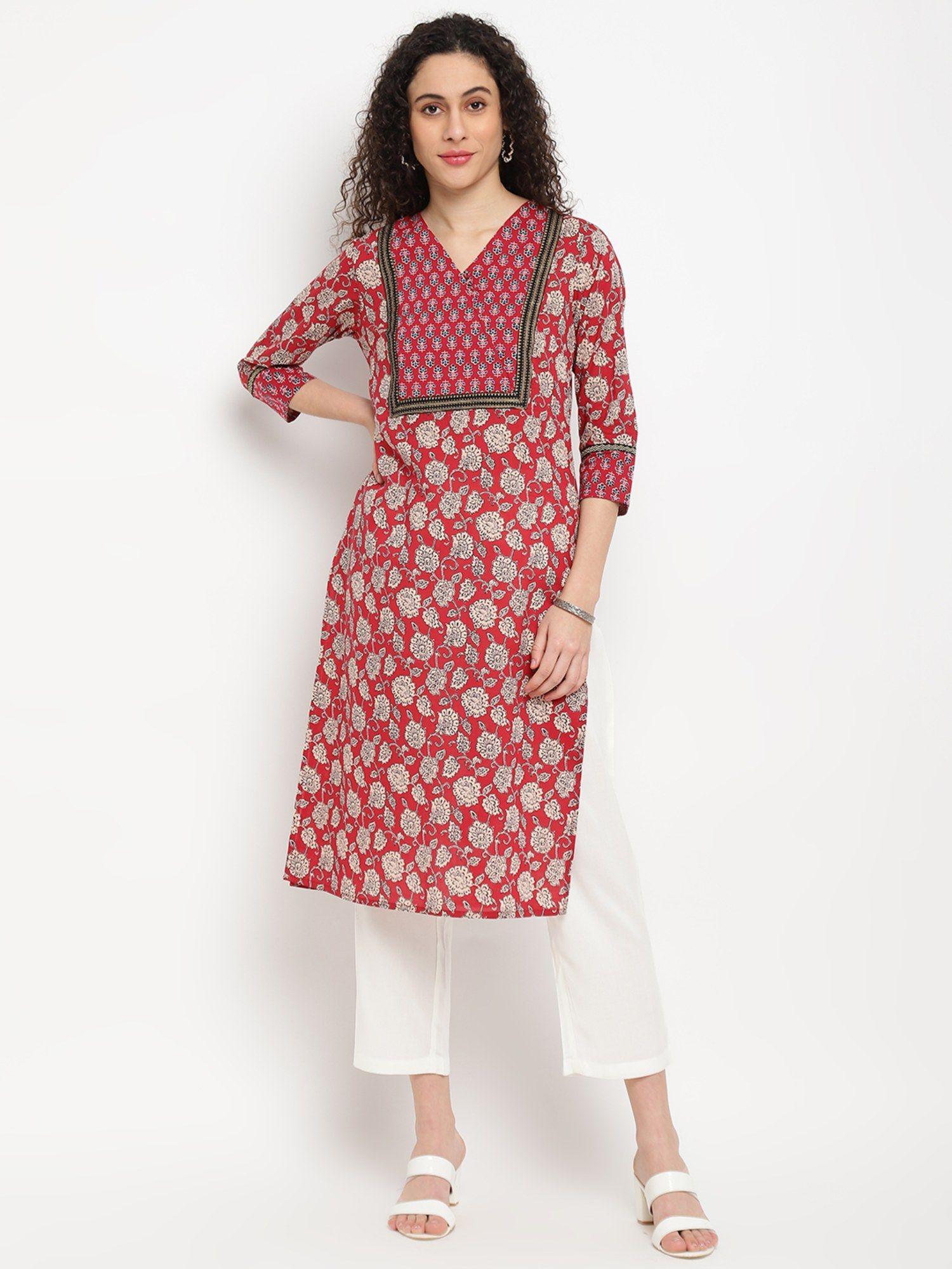 maroon bagru print straight kurta