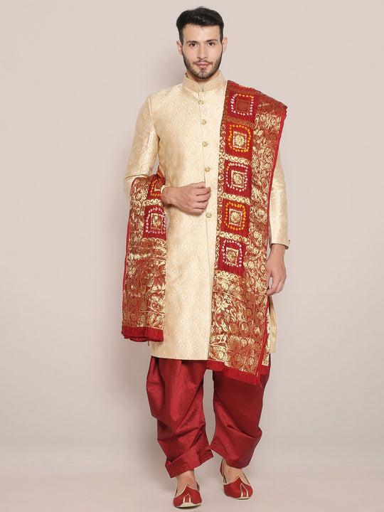 maroon banarasi bandhani gharchola silk