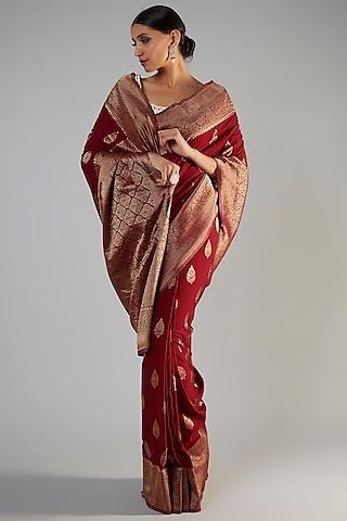 maroon banarasi brocade zari saree