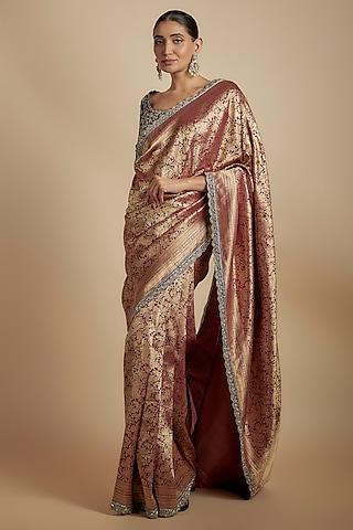 maroon banarasi silk saree set