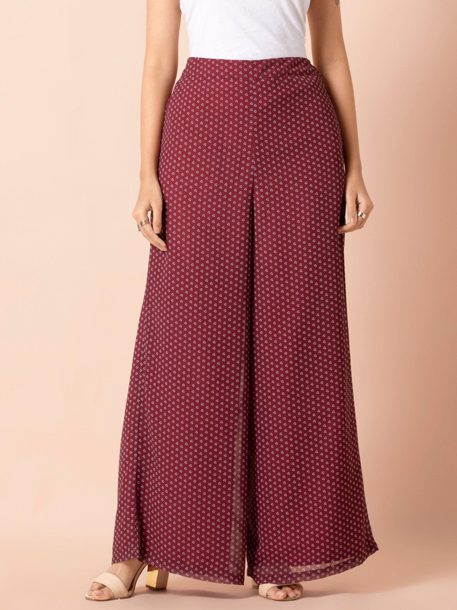 maroon bandhani flared palazzo pants