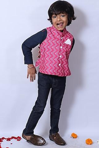 maroon bandhani printed nehru jacket for boys