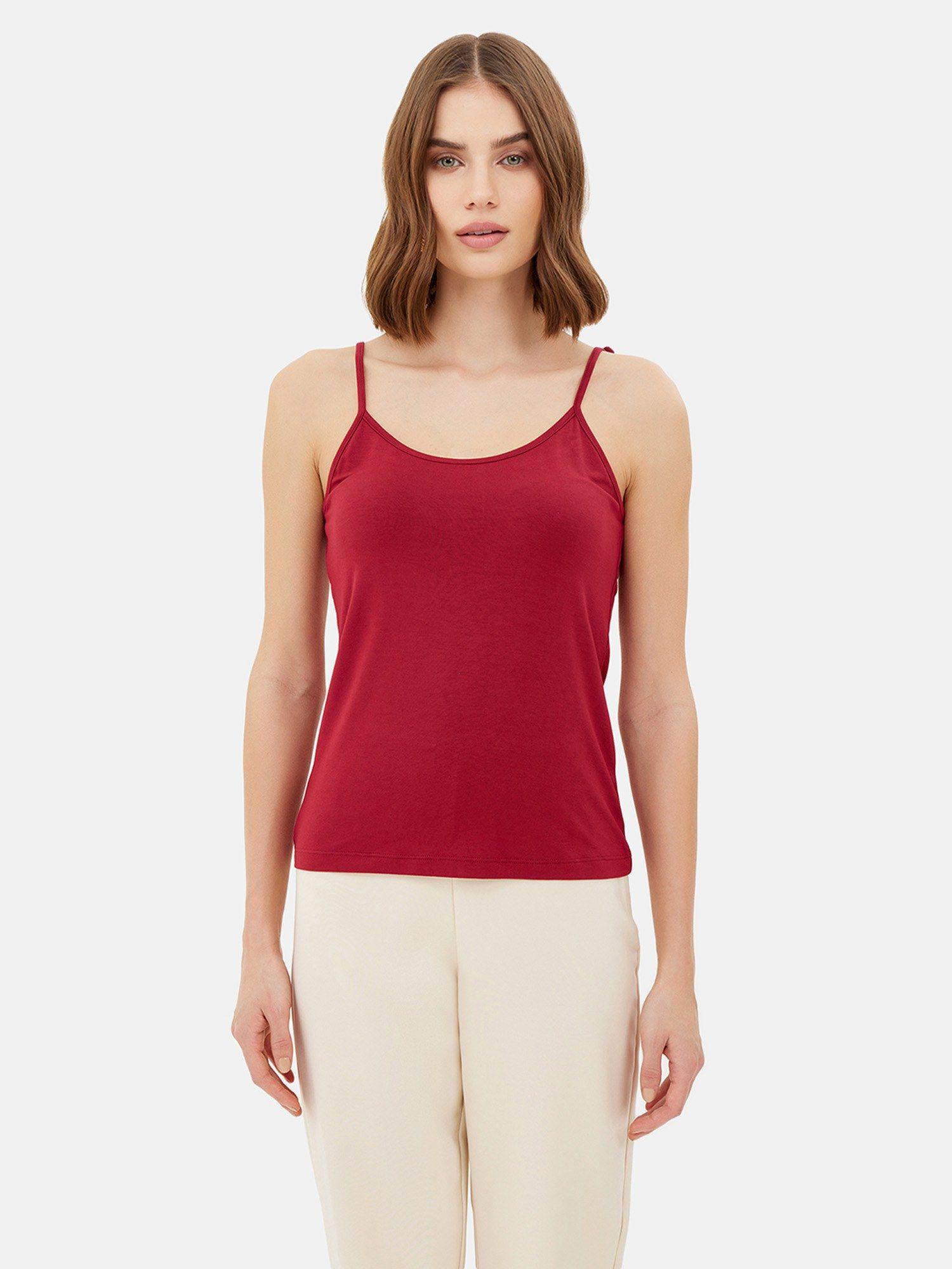 maroon basic camisole top with adjustable straps