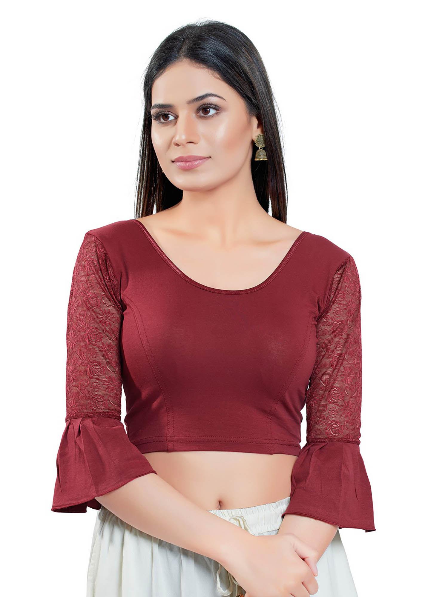 maroon bell sleeves solid stretchable blouse