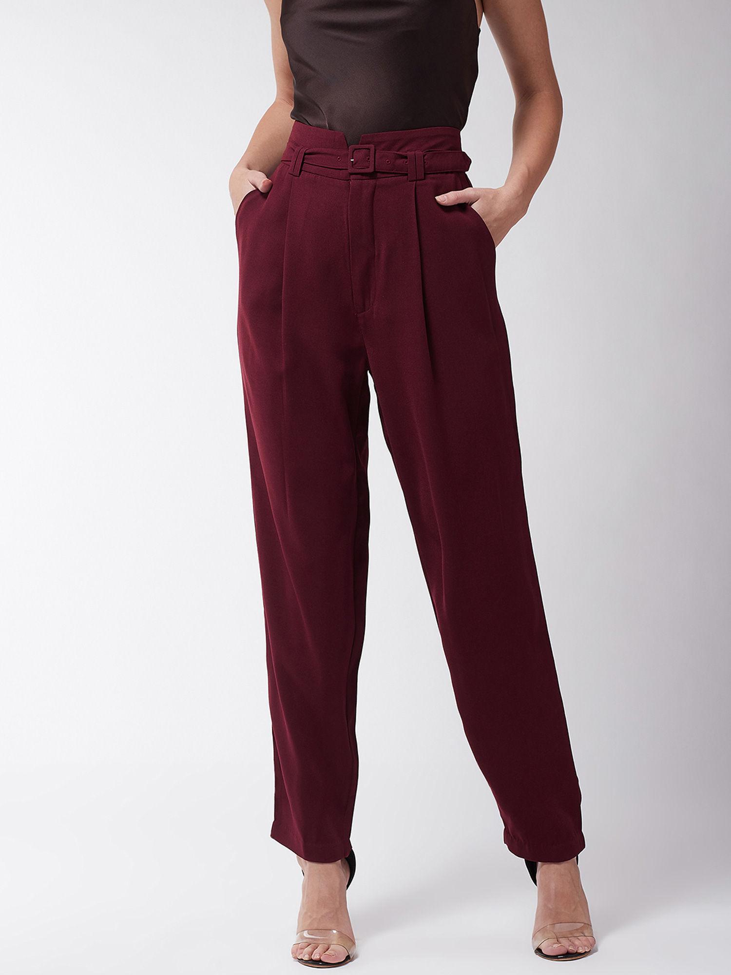 maroon belted peg pants