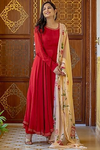 maroon blended anarkali set