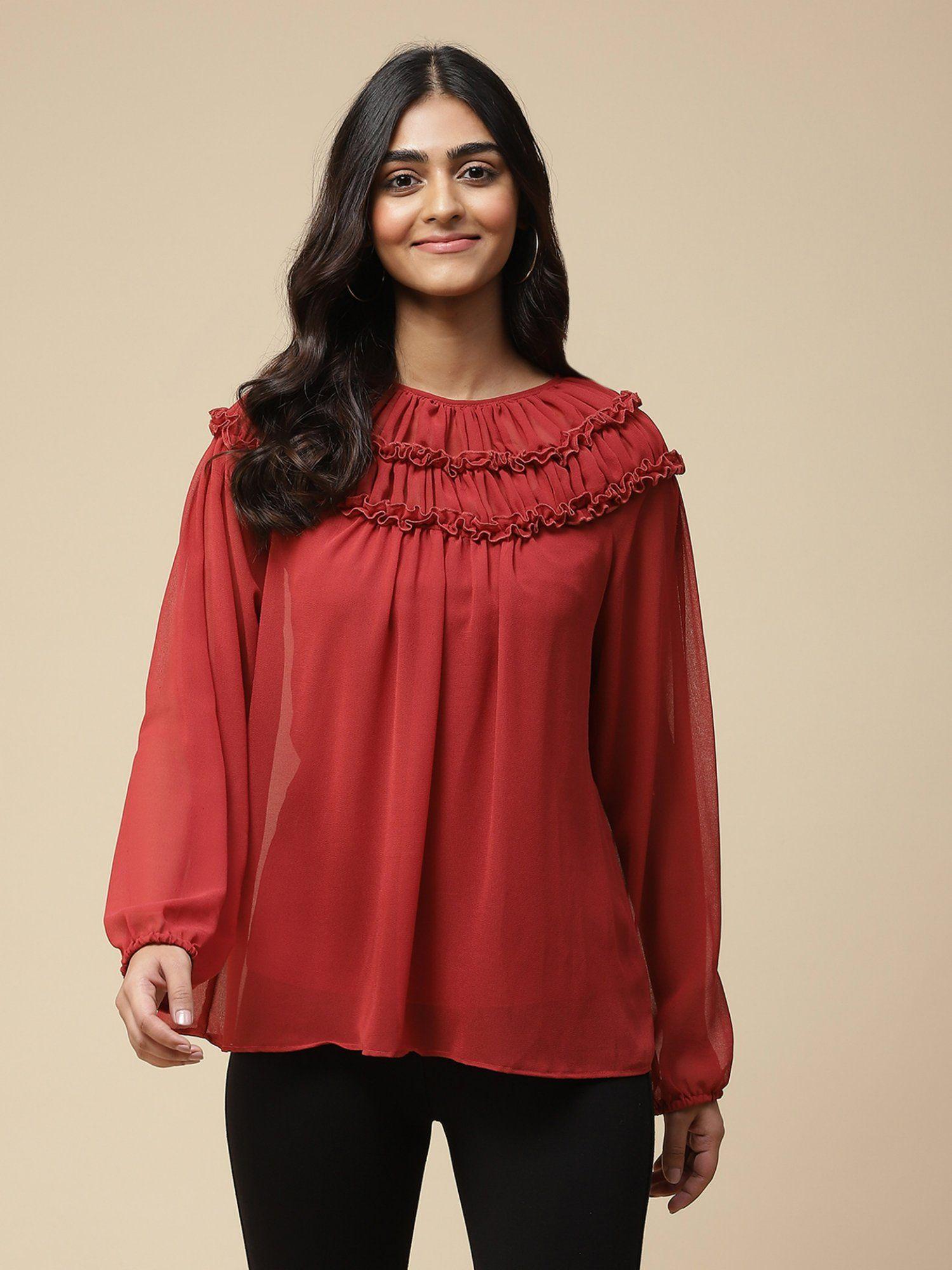 maroon blouson top with camisole (set of 2)