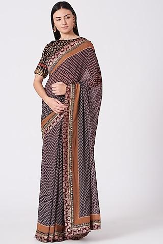 maroon boota printed saree