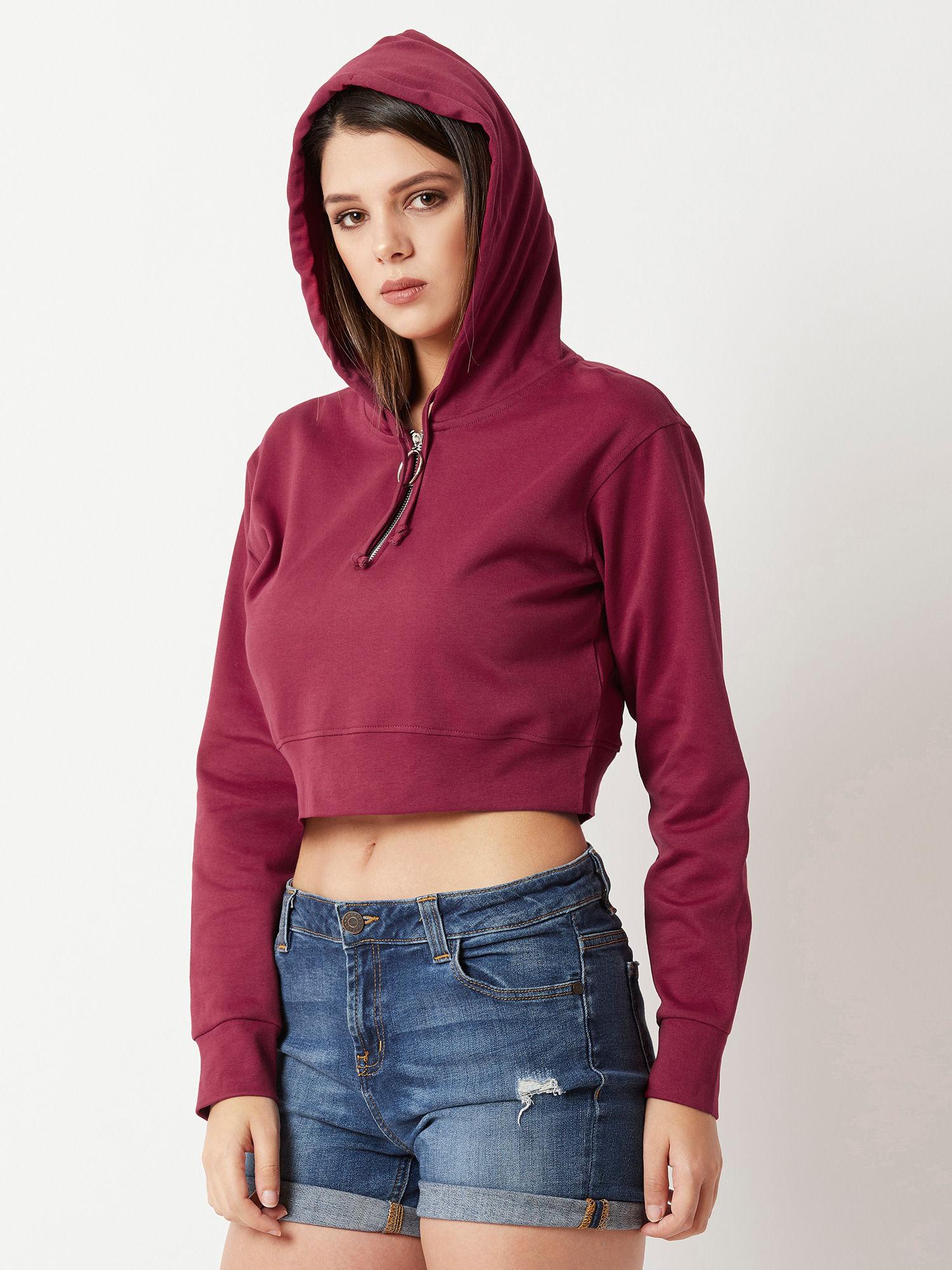 maroon boxy crop sweatshirt