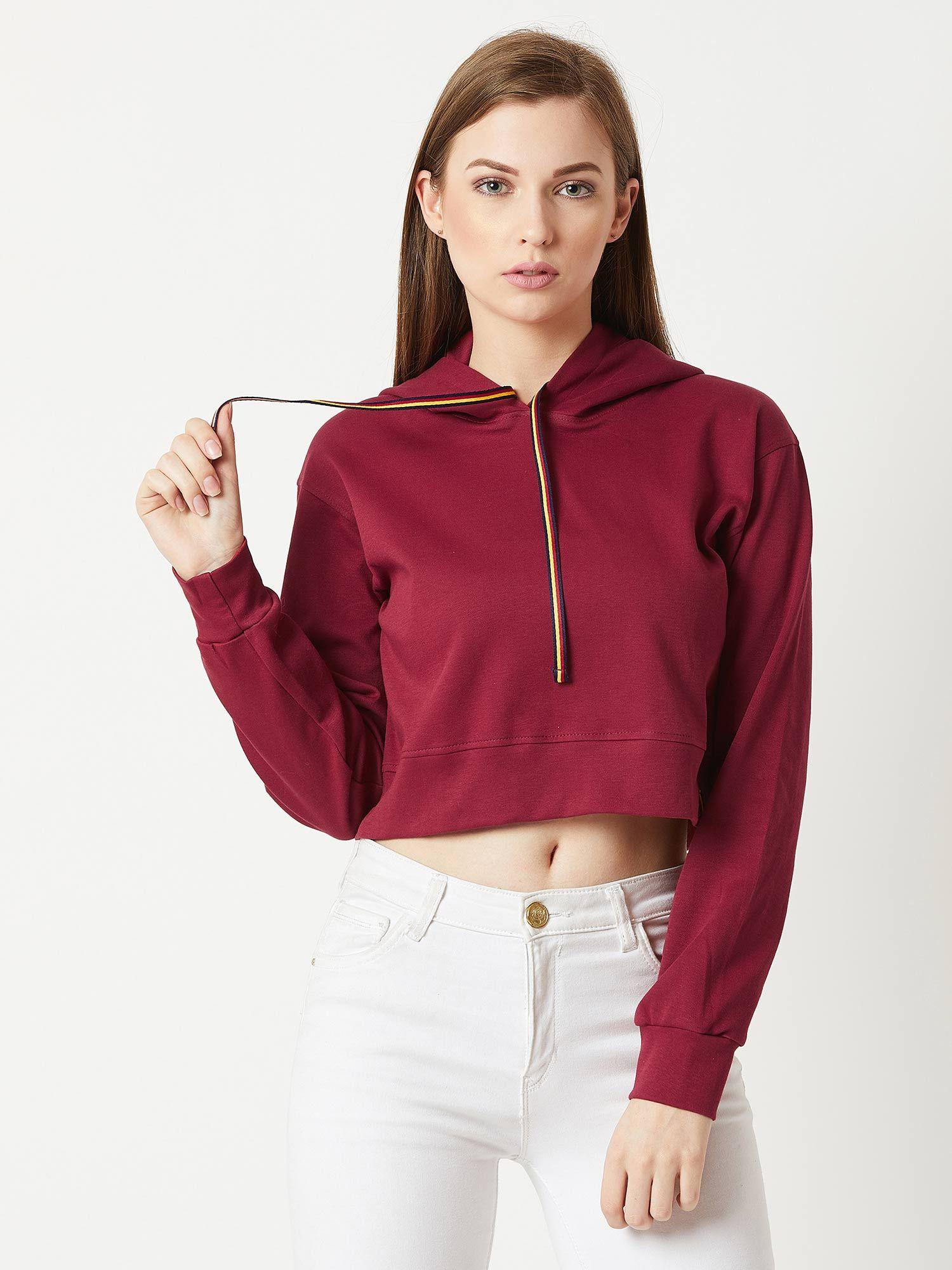 maroon boxy crop sweatshirt