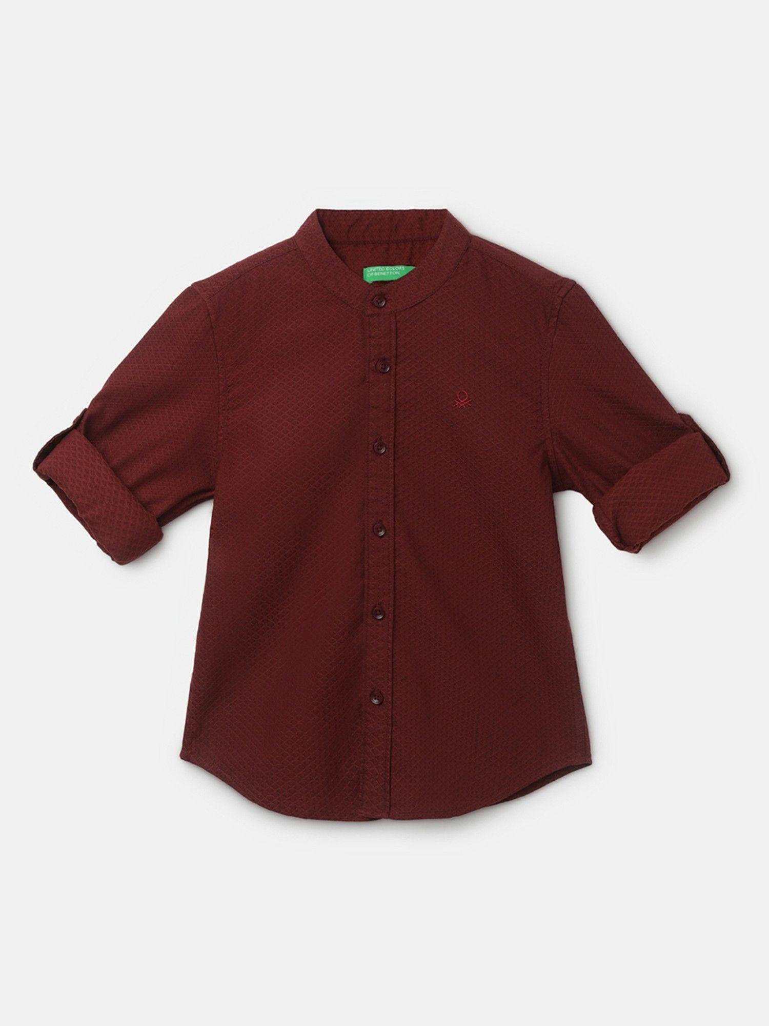 maroon boys regular fit mandarin collar textured shirt