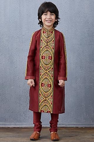 maroon chanderi kurta set for boys