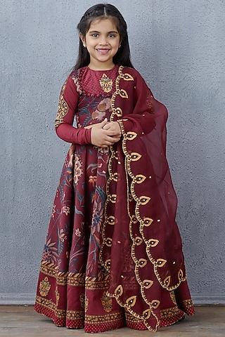 maroon chanderi lehenga set for girls