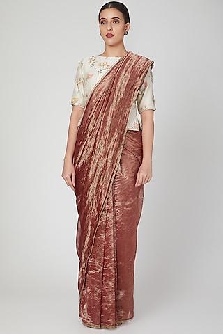 maroon chanderi striped saree