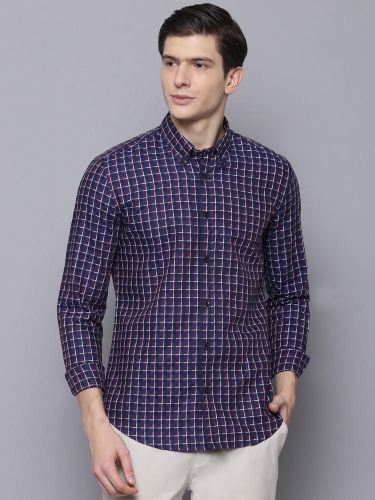 maroon checked collar shirt