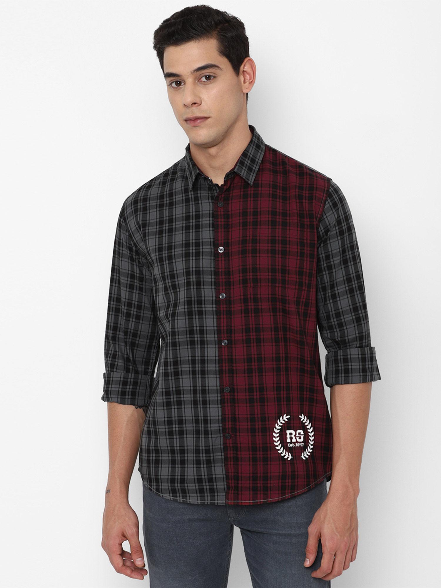 maroon checked shirt