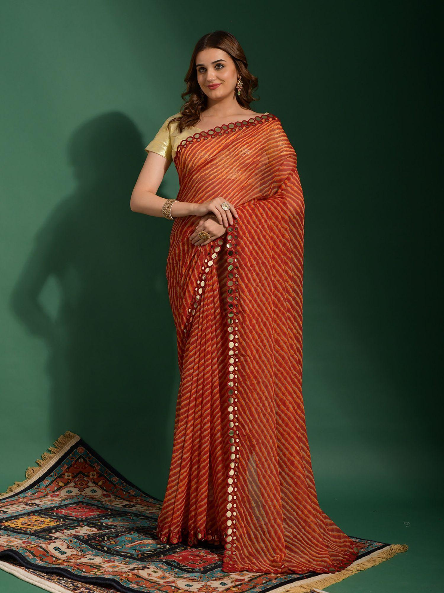 maroon chiffon designer saree with unstitched blouse