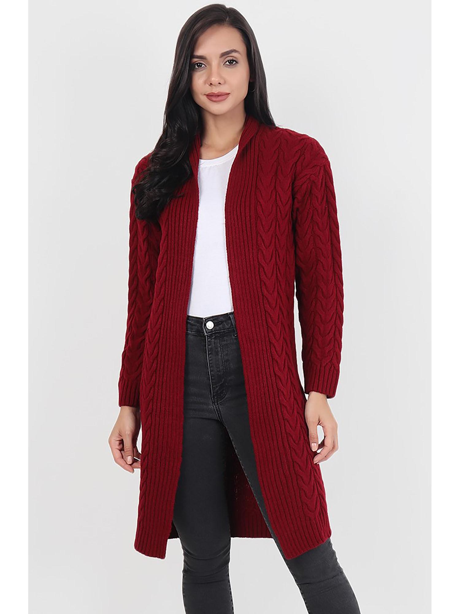 maroon chunky warm woollen shrug