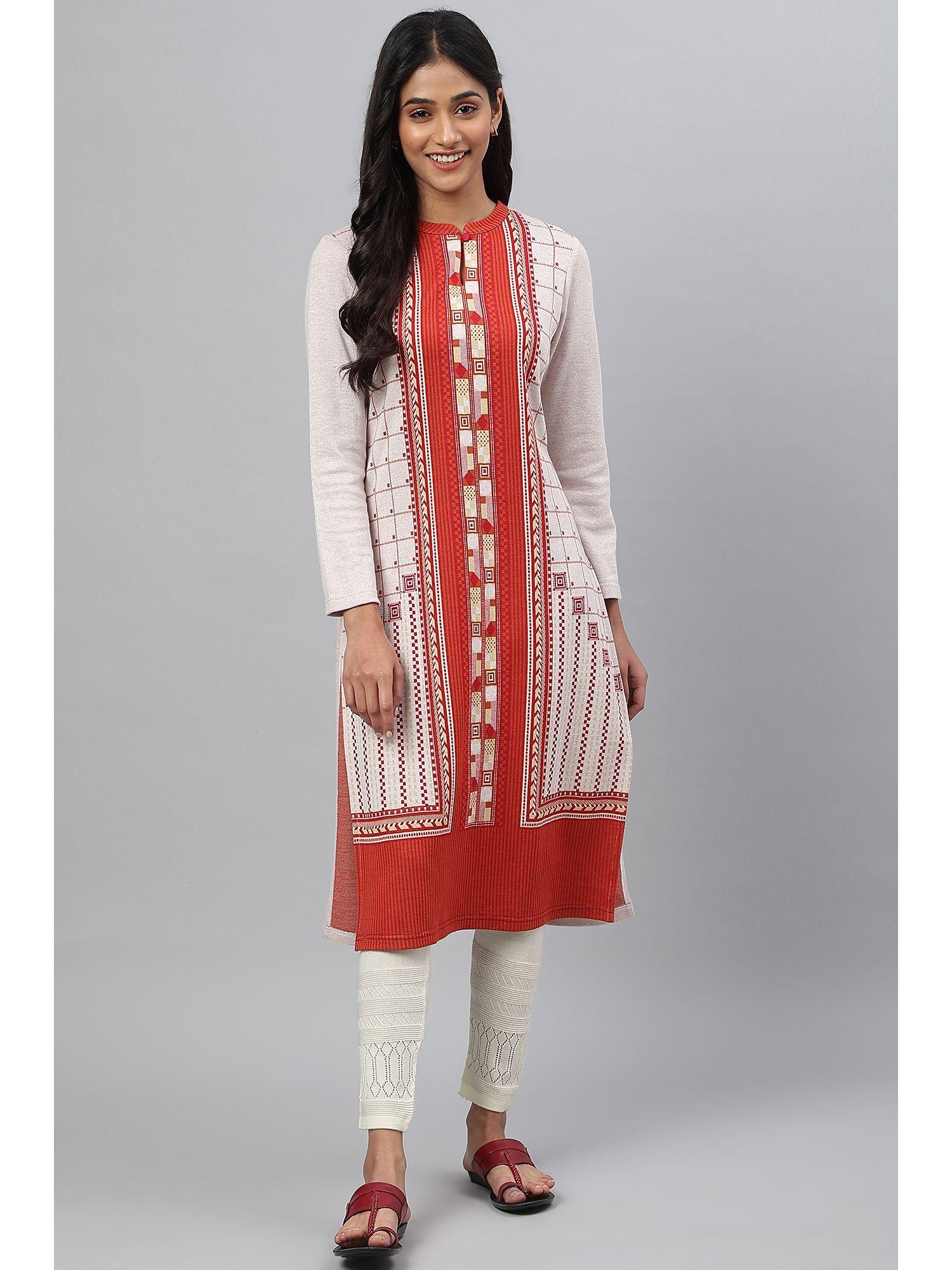 maroon colorblocked winter kurta