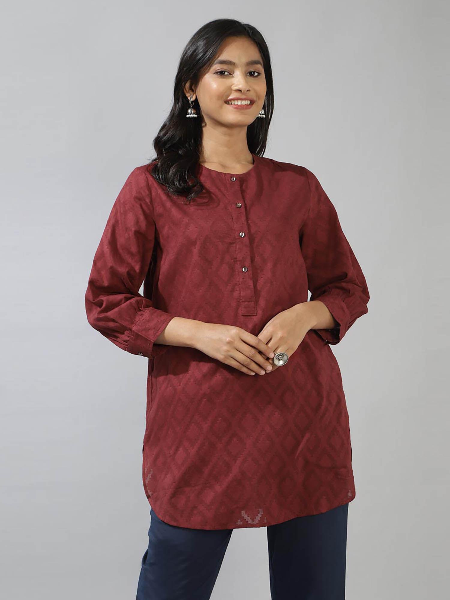 maroon cotton cutwork tunic