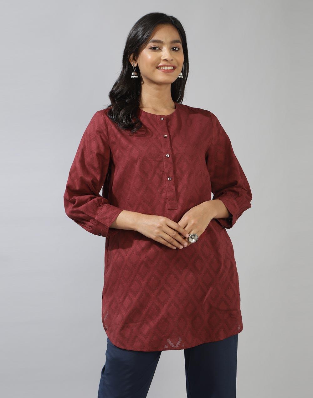 maroon cotton cutwork tunic