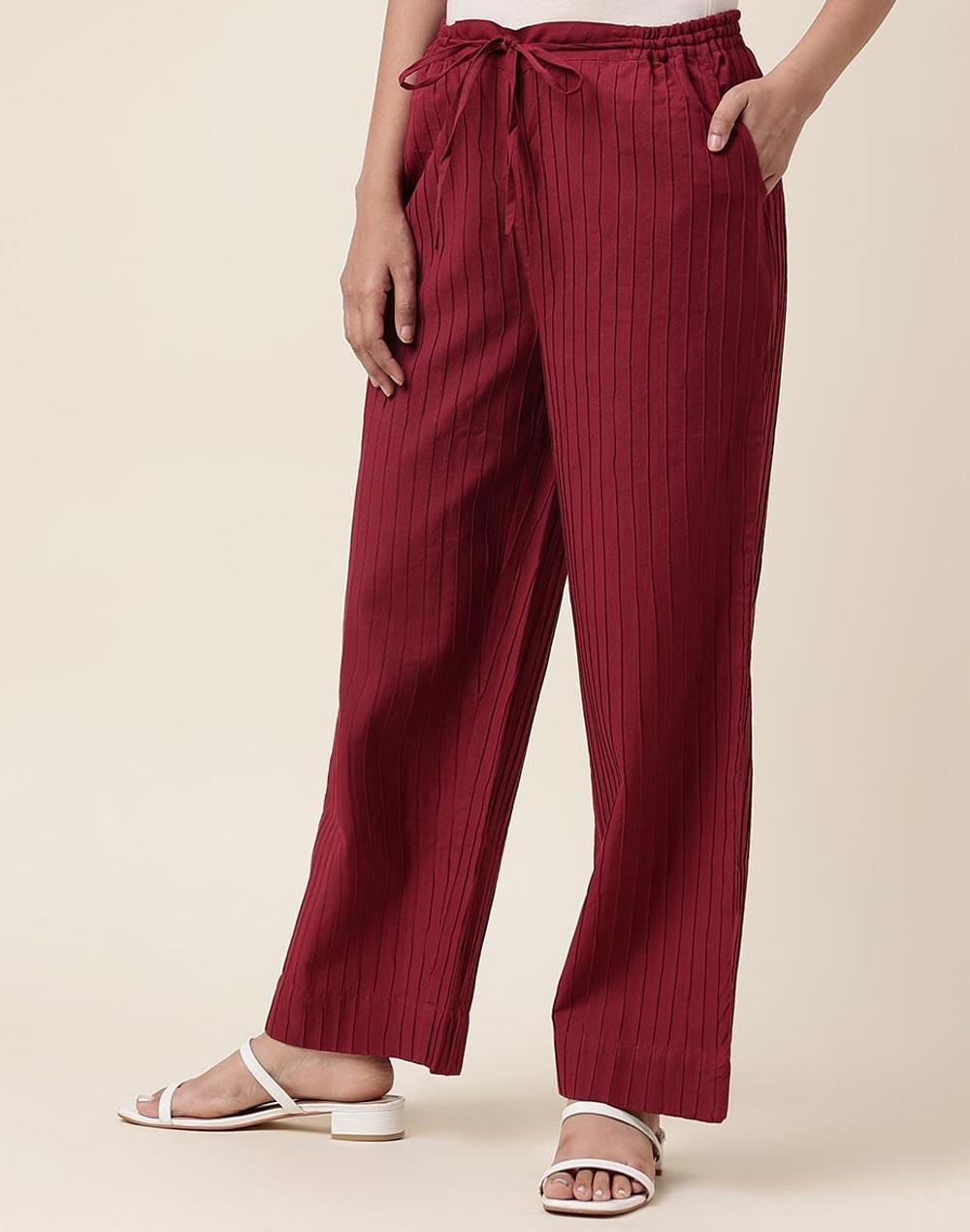 maroon cotton full length casual pant