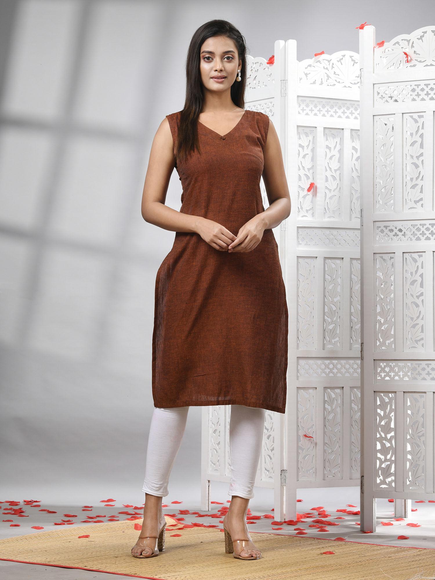 maroon cotton handwoven kurti