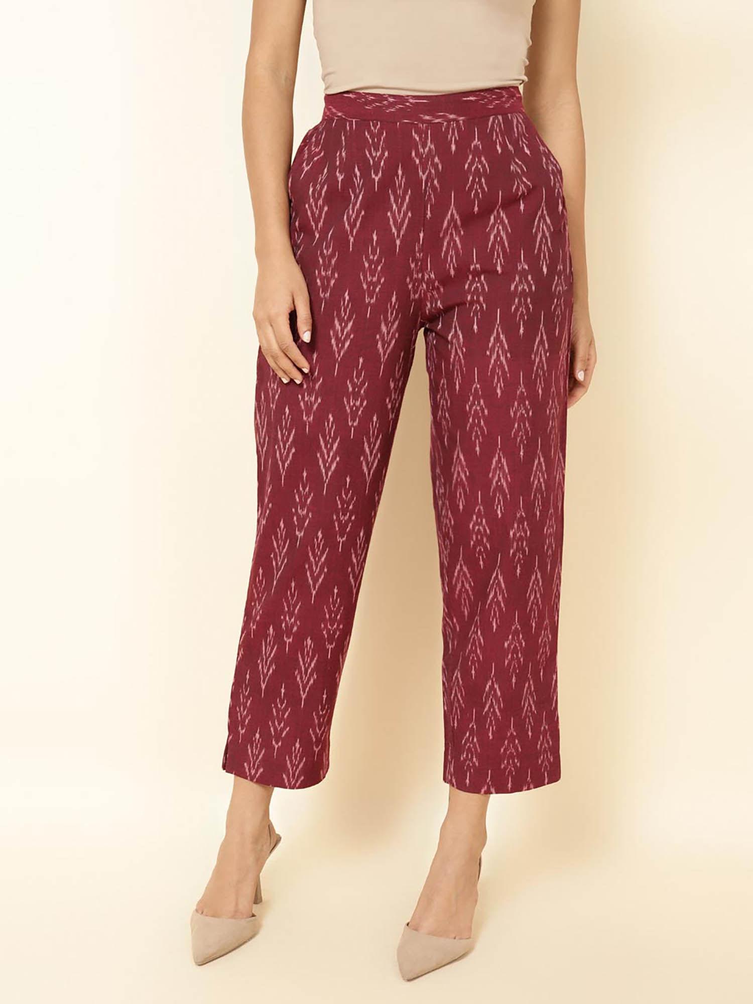 maroon cotton ikat casual pant