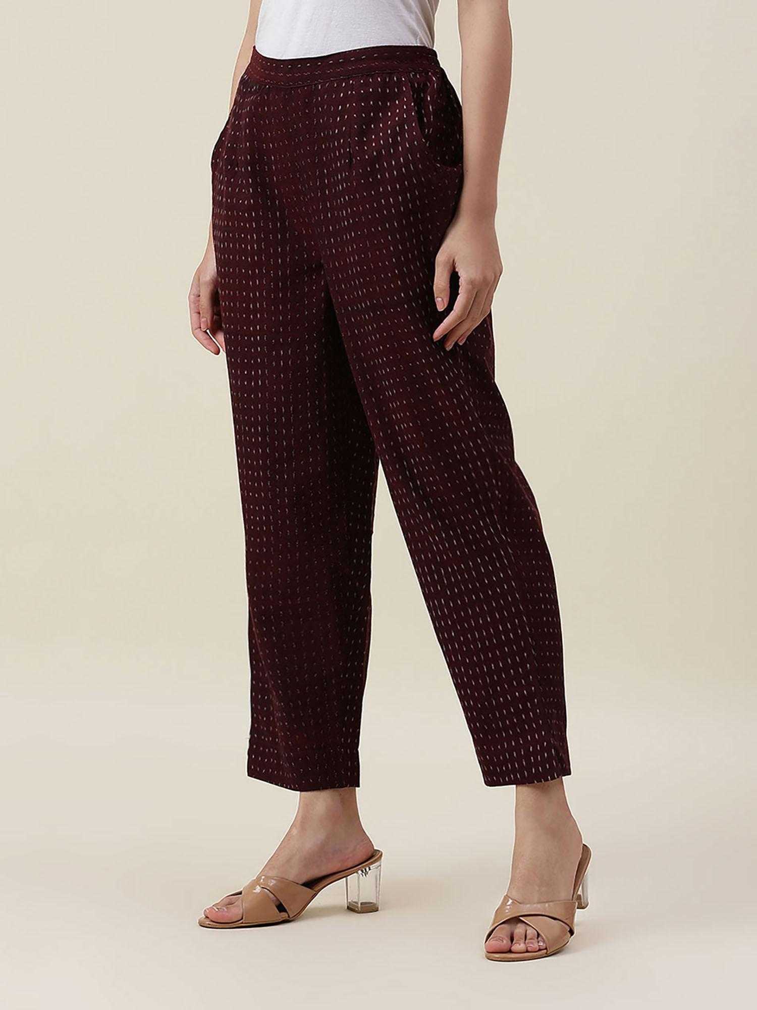 maroon cotton ikat casual pant