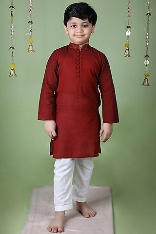 maroon cotton mulmul kurta set for boys