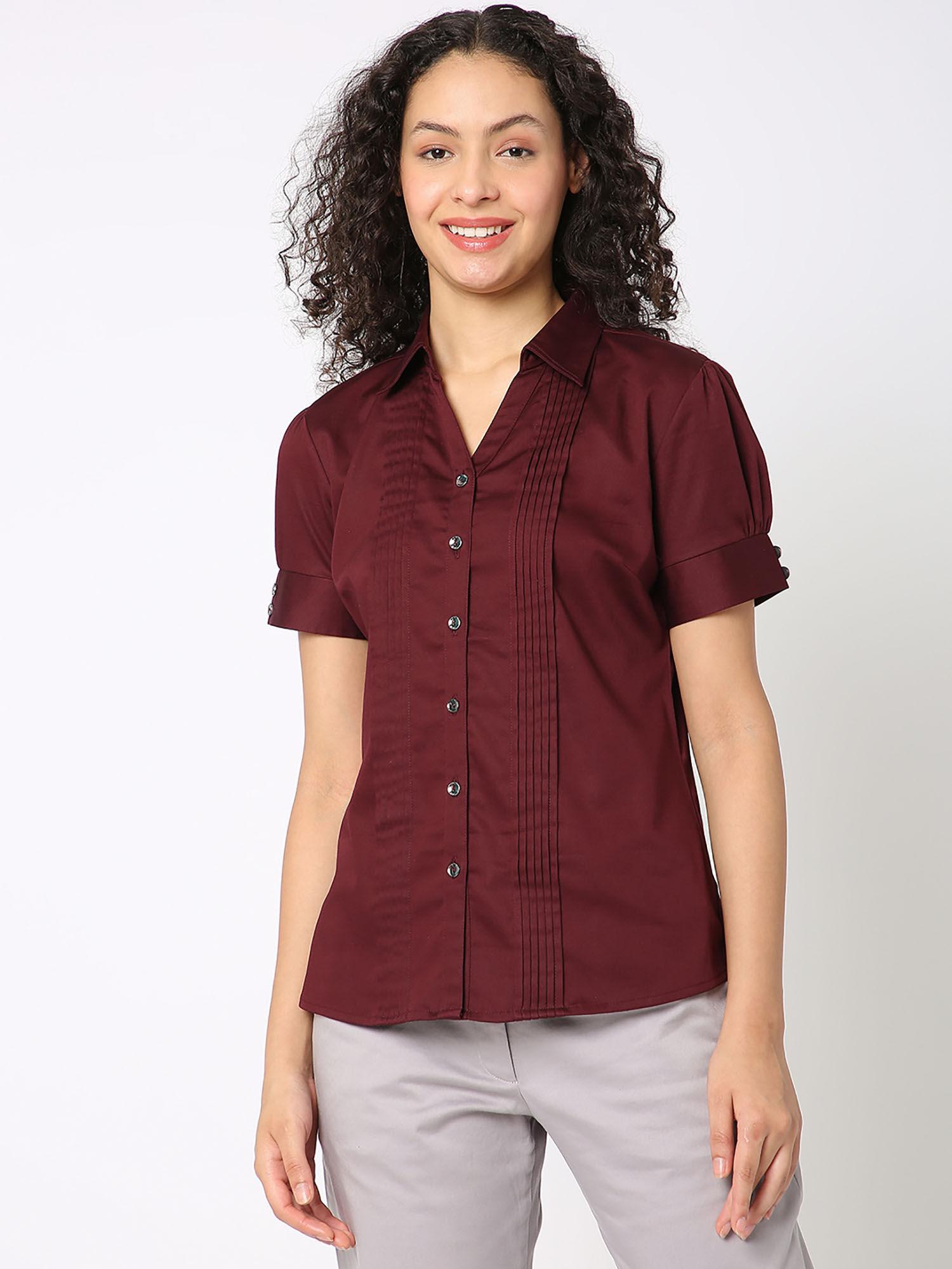 maroon cotton satin formal shirt
