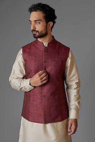 maroon cotton silk bundi jacket