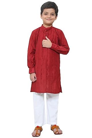 maroon cotton silk kurta set for boys