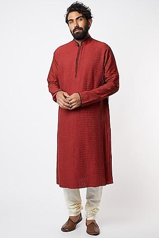 maroon cotton silk kurta set