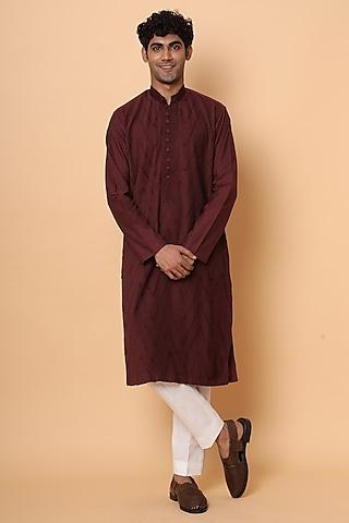 maroon cotton silk kurta set