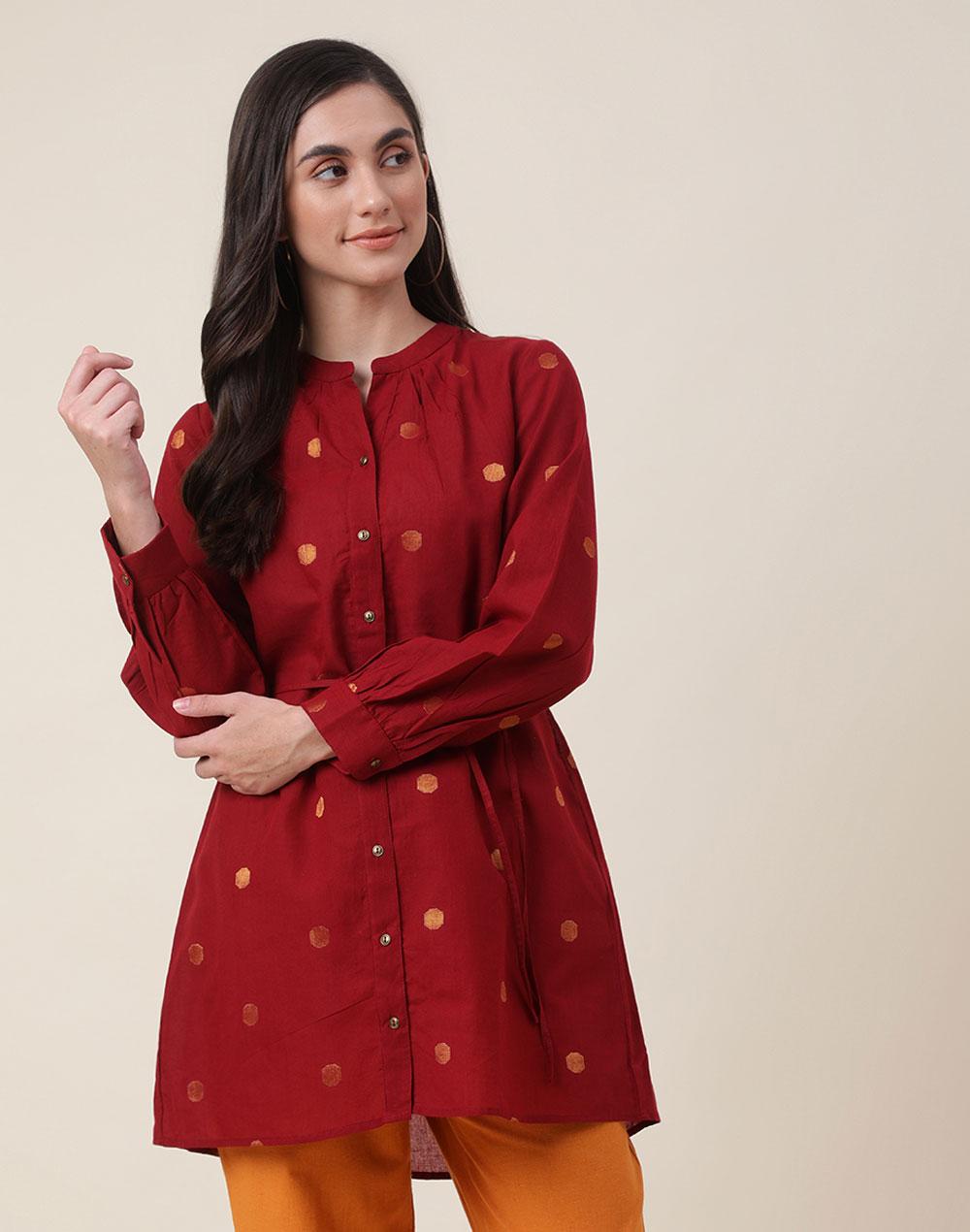 maroon cotton woven tunic