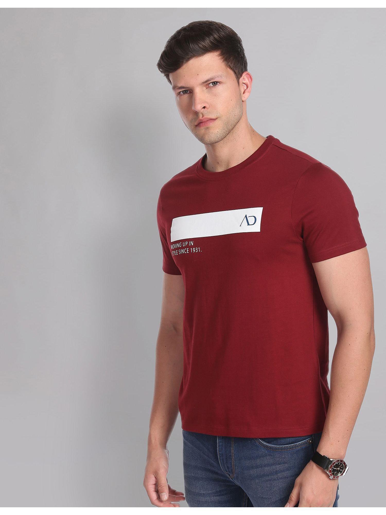 maroon crew neck modern fit printed t-shirts