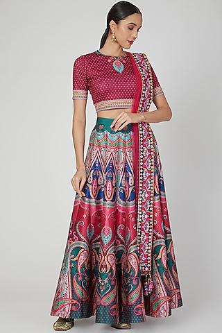 maroon digital printed skirt set